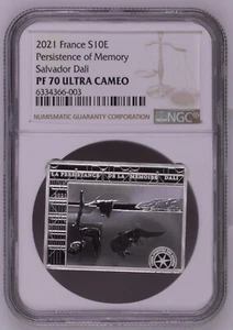 Moneda de Plata Francia NGC PF70 UC 2021 - Persistencia de la Memoria - Salvador Dalí - Imagen 1 de 2