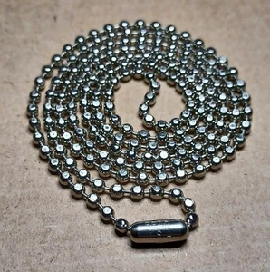 24" Silver NP Steel 2.4mm Flat Ball Bead Military Type Dog Tag Chain USA Made - Picture 1 of 7
