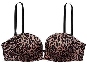 NEW VICTORIAS SECRET LEOPARD BOMBSHELL ADD-2-CUPS MULIT-WAY STRAPLESS BRA 34A - Picture 1 of 11