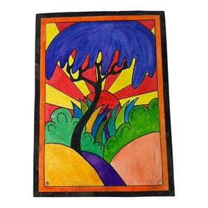 Vintage Watercolor Painting Art of Funky Tree ""Blue Tree 1" artist Spendlove. - Picture 1 of 6