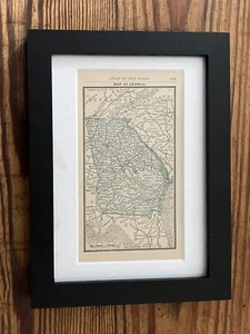 1888 Antique Framed Original Georgia State Map Tiny Georgia Vintage Map - Picture 1 of 2