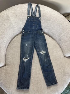 Mono rosa celebrity para mujer XS denim desgastado babero rodillas rasgadas elástico - Imagen 1 de 10