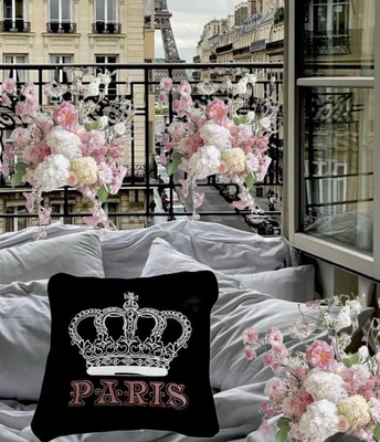 Almohada Paris Retro Bordada Cosida Flor Francesa De Lis Chateau de Maison Foto 1 de 4