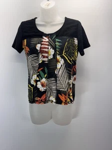 Onque Casual Women’s Black Tropical Blouse With Mesh Sleeves Size Small - Picture 1 of 7