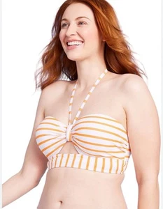 Shade & Shore 36 B Halter Bikini Swim Top Lightly Lined NWT Yellow Striped - Picture 1 of 9