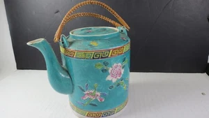 Antica teiera porcellana medaglione rosa famiglia GIAPPONE con manici ALTA 7" - Foto 1 di 7