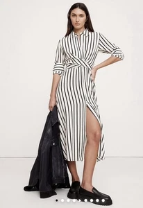 Banana Republic Matte Silk Twist Front Striped Shirtdress Size M NWT RT$300 - Picture 1 of 11