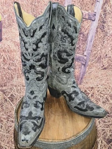 Botas vaqueras vaqueras para mujer hechas a mano corral 8.5 B años 2000 lentejuelas negras vaquera - Imagen 1 de 14