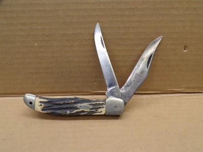 VINTAGE KABAR 1184 FOLDING HUNTER ~ 2 BLADE W/ STAG HANDLES ~ ESTATE FIND  - USA - Image 1 of 4