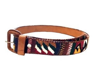 Cinturón tapiz de colección con hebilla de cuero TALLA 32 tejido azteca del suroeste boho vaquera - Imagen 1 de 5