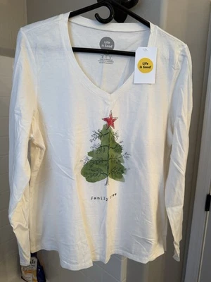 Top Life is Good Christmas Sleep manga larga mujer marfil algodón nuevo con etiquetas, L Foto 1 de 4