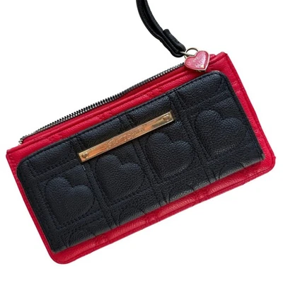Betsey Johnson Red Black Heart Wristlet Wallet Clutch Card Holder - Image 1 of 4