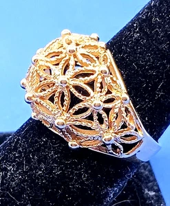 Avon Gold Filigran Kuppel Cocktail Ring Damen Floral Gitter Perlen Akzente - Bild 1 von 11