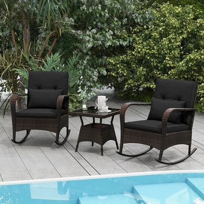 3 PCS Rocking Bistro Set w/Removable Cushions & Tempered Glass Top Coffee Table - Image 1 of 4