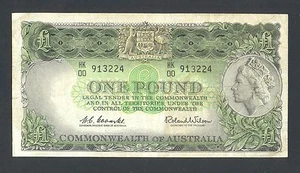 🔴AUSTRALIA 1 Pound ND1961-65 VF P34a Prefix HK 00 Signature Coombs Wilson - Picture 1 of 1