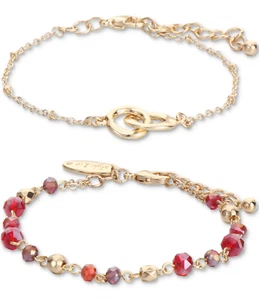 STYLE & CO RED GOLD TONE 2 PCS LINKED RING BEADED BRACELET BRAND NEW - Picture 1 of 6