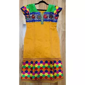 Phulkari Long Kurti Side Slit Size XL Embroidered Bold Statement Piece Festival - Picture 1 of 5