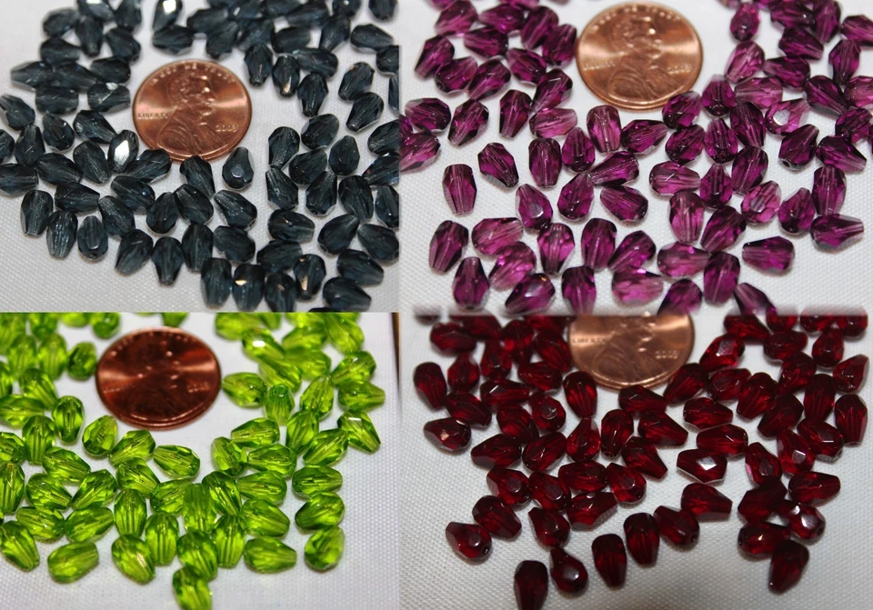 100 Beads- 4x7- Tear Drop - Fire Polished Czech Glass Beads - Assorted Colors - Image 1 of 1