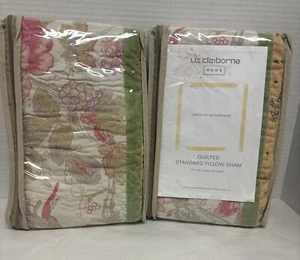 VTG Liz Claiborne Pillow Shams Quilted Floral Pattern Set Of 2 - Picture 1 of 4