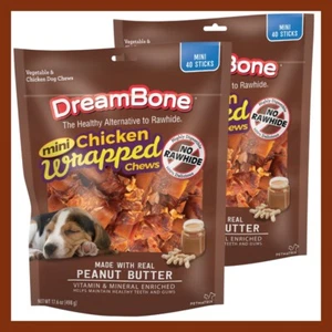 2-Pack DreamBone Mini Chicken Wrapped Chews w/ Peanut Butter Dog Chews 80 Total - Picture 1 of 5