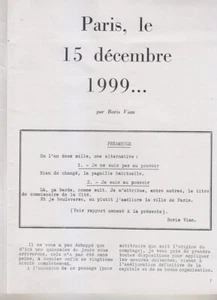 C1 BORIS VIAN - PARIS December 15, 1999 EO 1958 Rare PLAN PARIS by VIAN SF - Picture 1 of 5