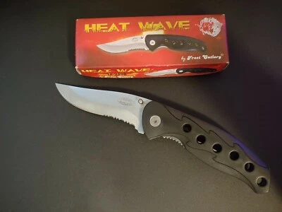 Navaja de bolsillo negra hoja dentada carpeta táctica onda de calor 4,5" Foto 1 de 2