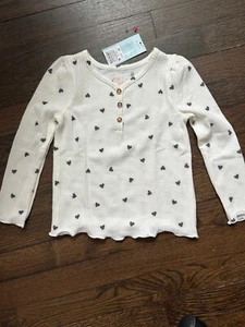 cat and jack toddler girl long sleeve shirt white with hearts, new - Picture 1 of 1