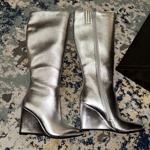 Saks Fifth Open Edit Women’s Wedge Tall Boot Silver Size 7.5 - Picture 1 of 9