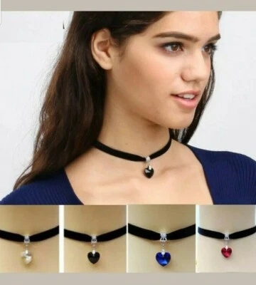 Ladies Black Choker Trendy Heart Collar Necklace Fashion Jewellery Girls - Image 1 of 4