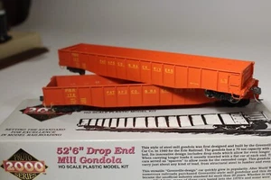 2 Proto 2000 PB&R 52' Drop End Gondolas #137 + 172 - Metal Wheels + KD Couplers - Picture 1 of 3