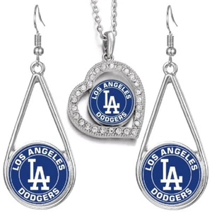Spec. 3PcSet Los Angeles Dodgers Womens Earrings With Crystal Pendant Necklace - Picture 1 of 8