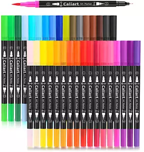 34 Double Tip Brush Pens Art Markers, Aesthetic Cute Preppy Stuff School Supplie - Picture 1 of 12