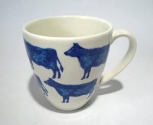 Large Queens Sieni Beefie Mug, Spongeware Style Blue & White Cows - Picture 1 of 5