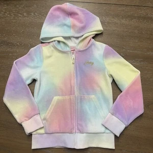 Juicy Couture Hoodie Kids Size 6 Full Zip Sweatshirt Pastel Rainbow Tie Dye - Picture 1 of 10