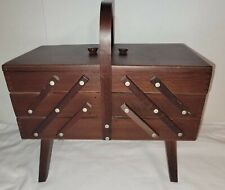 Vintage Wood Expandable Sewing Box 3 TIER Dovetail MADE IN ROMANIA