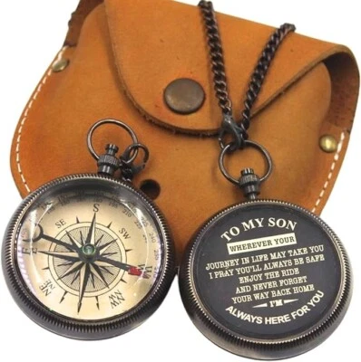 Для моего сына компас персонализированный карманный компас с кожаный чехол/подарок для сына - Изображение 1 из 4