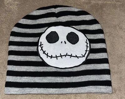 Nightmare Before Christmas Beanie Knit Hat Black/Gray Stripes One Size - EUC! - Image 1 of 4