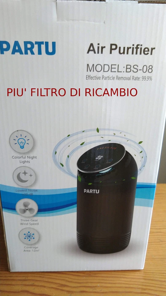 HEPA Purificatore d'aria-Nero PARTU BS-08-Usato pochissimo+Secondo Filtro nuovo - Immagine 1 di 4