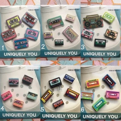 Crocs Handmade Jibbitz 5pc Retro Cassette Tape shoe charms Set 5 - Image 1 of 4