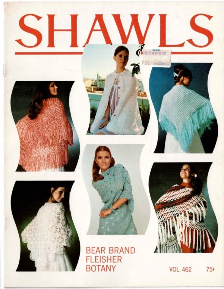 Shawls Shawl Crochet Knitting Pattern Leaflet Bear Brand 1970's VTG 6 Patterns - Image 1 of 4