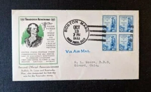 1936 Thaddeus Kosciusko Boston MA FDC 734 5a Airmail Cover to Girard Ohio - Picture 1 of 2