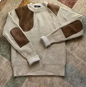 Double RL RRL Ralph Lauren Wool Suede Shooting Crewneck Sweater Men's Medium M - Picture 1 of 16