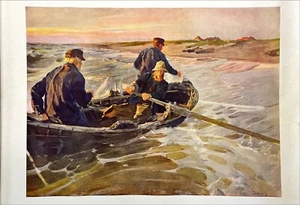 Ludwig Dettmann - "SCHWERE LANDUNG" Kunstdr. Dreifarben-Reproduktion auf Karton - Bild 1 von 3