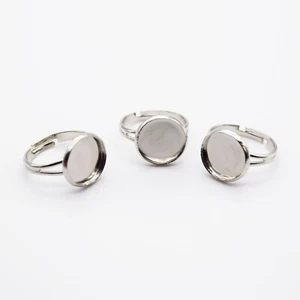 2-10 Platinum Color Brass Ring Bezel 12.3mm Cabochon Tray Adjustable Nickel Free - Picture 1 of 2