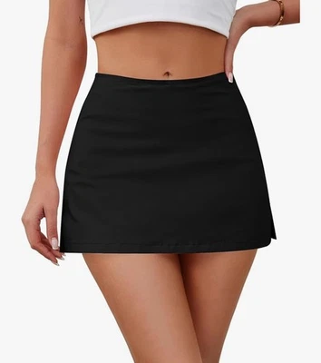 NUEVA Minifalda Negra Con Etiquetas con Pantalones Cortos Incorporados Talla Pequeña Tiro Bajo Venta al por menor $30 Foto 1 de 4