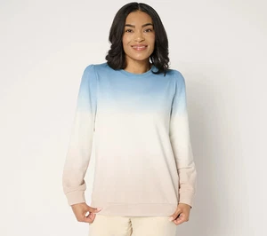 Denim & Co. Active Floral or Ombre French Terry Pullover Womens New A687895 - Picture 1 of 8