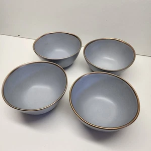 Set of 4 Crate & Barrel Addison Gray Gold Rim 6-3/8" Soup Cereal Bowls - Picture 1 of 7
