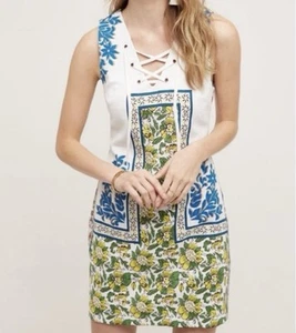 Anthropologie by Tracy Reese Med. Sleeveless Dress Lace Up Woodblock Floral NWT - Picture 1 of 16