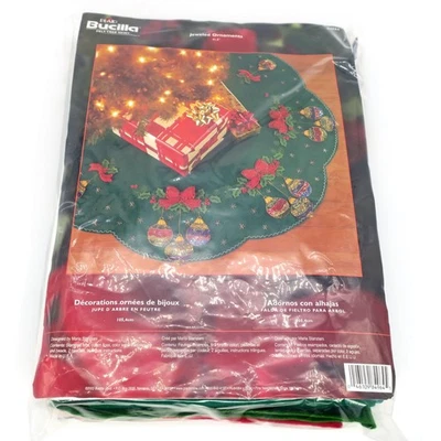 NEW Vintage Bucilla Jeweled Ornaments 41.5" Felt Christmas Tree Skirt Kit #84964 - Image 1 of 4