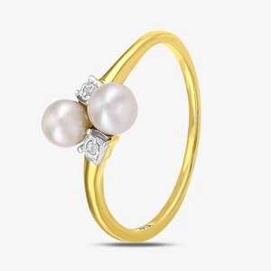 Anillo cruzado de diamantes y perlas de oro amarillo de 9 quilates PR12591YPRL - Imagen 1 de 5